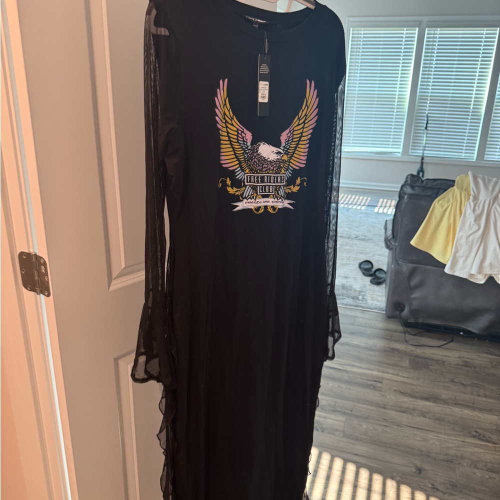 Fashion Nova Black Long Sleeve Dress with Eagle Graphic